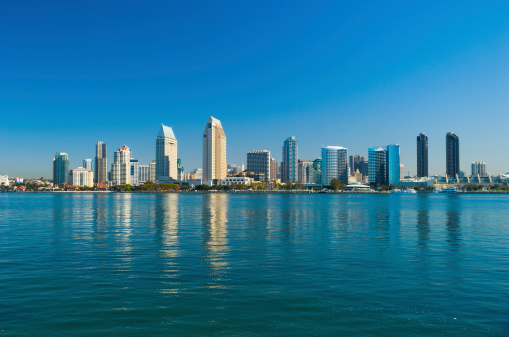San Diego Downtown Waterfront Skyline w/ prominent reflections.