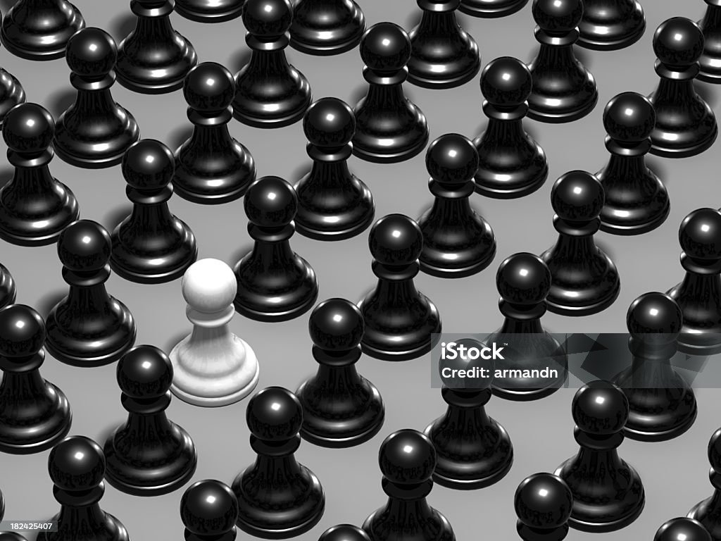 The right one Chess figures used as metaphor for individuality. .Highly detailed 3D rendering. Black Color Stock Photo