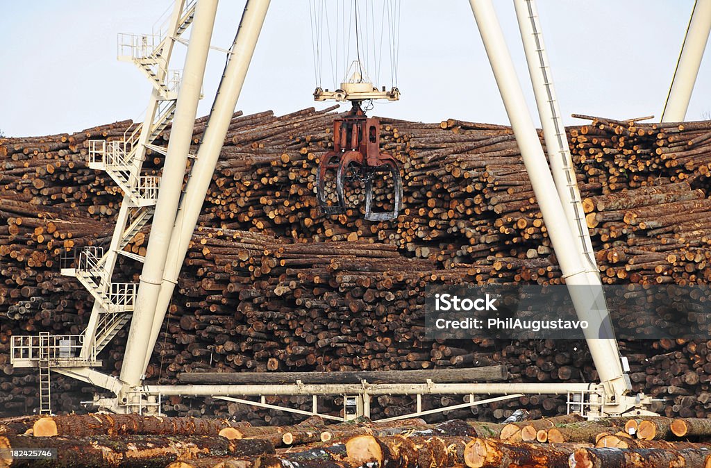 Timber Stack Crane Crane Moving Raw Timber From Truck To Stack Stock Photo - Download ...