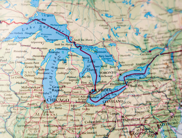 great lakes area map of great lakes aream lake michigan photos stock pictures, royalty-free photos & images
