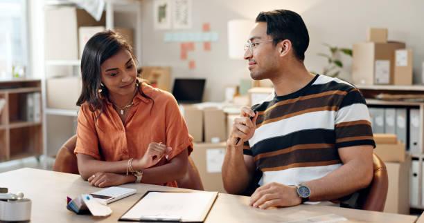 istock Small business, teamwork or people with logistics, checklist and planning a schedule in collaboration. Sale, manager or woman with inventory, paperwork or calculator for financial invoice in office 1824263141