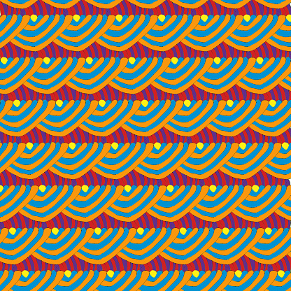 Colorful seamless pattern with waves and circles in a variety of shapes and sizes, arranged in a way that makes the pattern stand out. Abstract Background Illustration