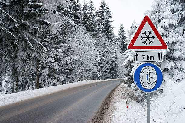 istock Road in winter with traffic signs 182427266