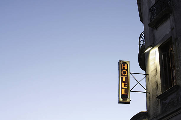 istock Hotel sign at dusk 182427984