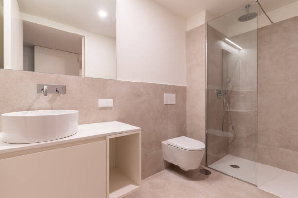istock Interior photo of modern beige bathroom 1824280080