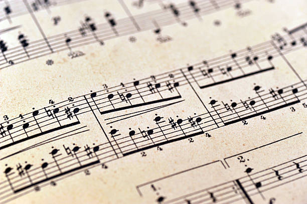 piano notes sheet music - Klaviernoten old notes on brown paper choir photos stock pictures, royalty-free photos & images