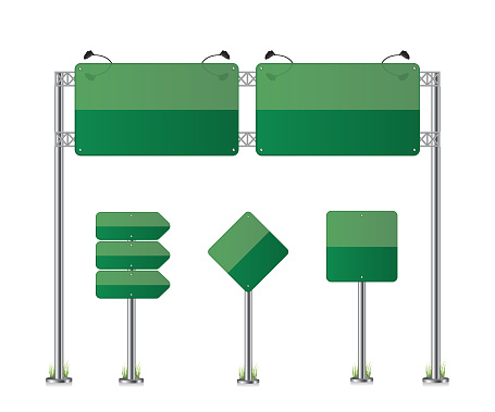Road signs set green illustration