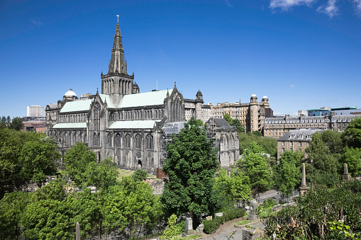 St Mungo's Cathedral, Glasgow.  Viewed from the Necropolis.  There has been a church on this site for over 1500 years; the current building dates back to between the 12th and 15th centuries.