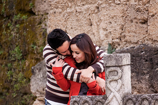 Couple outdoors stock photo