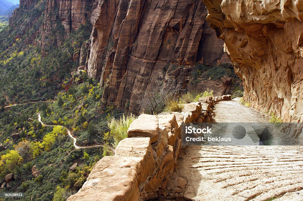 Angels Landing in Zion National Park "The Angels Landing trail in Zion National Park.  There are hikers barely visible along the trail in the left side of the picture, showing the scale of this park." Autumn Stock Photo