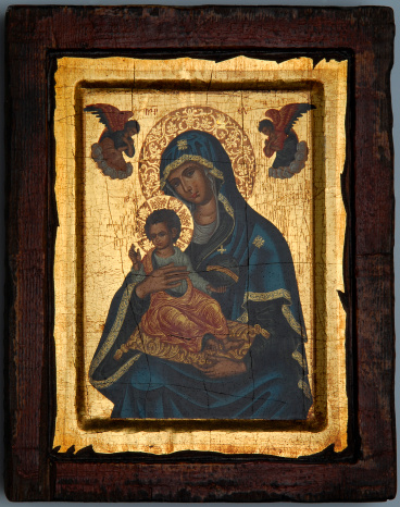Greek orthodox icon - The Virgin Mary with the infant JesusSee Also: