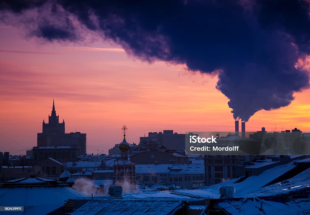 Winter cityscape with steam emissions and industrial pollution http://www.mordolff.ru/is/_lb_moscow_cityscape_06.jpg Aerial View Stock Photo