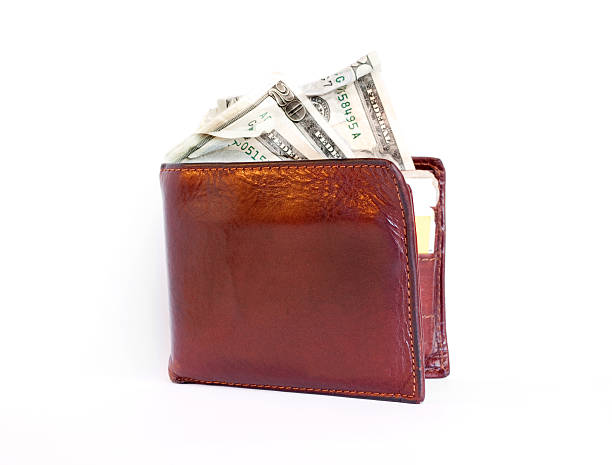 istock Folded Mens Brown Leather Wallet with Twenty Dollar Bills 182430189