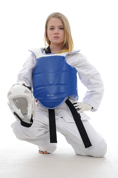 blue-team - padding tae kwon do helmet karate stock-fotos und bilder