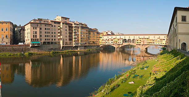 Ponte Vecchio River Arno villas restaurants panorama Florence Tuscany Italy