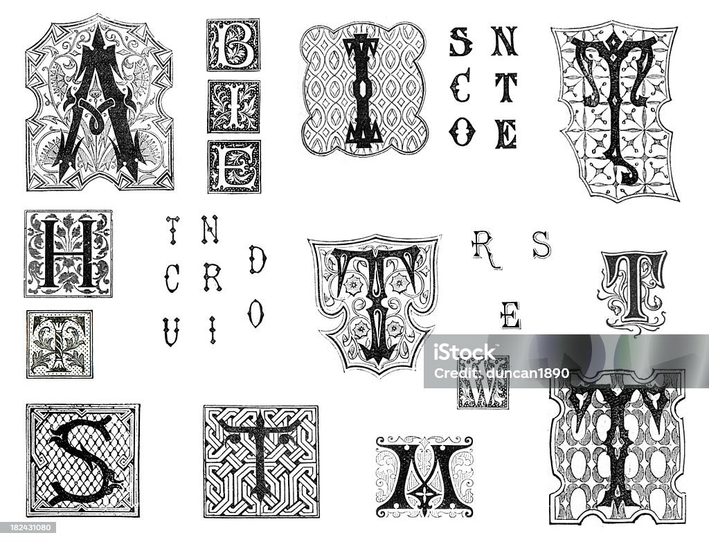 Verschiedene Retro Alphabet Buchstaben - Lizenzfrei Buchmalerei Stock-Illustration