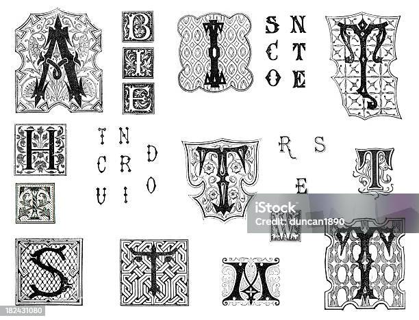 Verschiedene Retro Alphabet Buchstaben Stock Vektor Art und mehr Bilder von Buchmalerei - Buchmalerei, Verziert, Dekoration