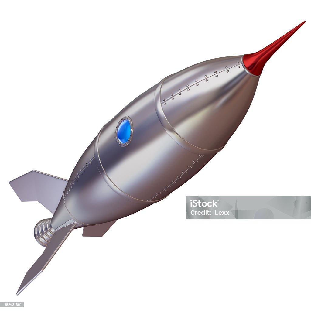 Retro-styled  rocket 3D model of a rocket. Retro Style Stock Photo
