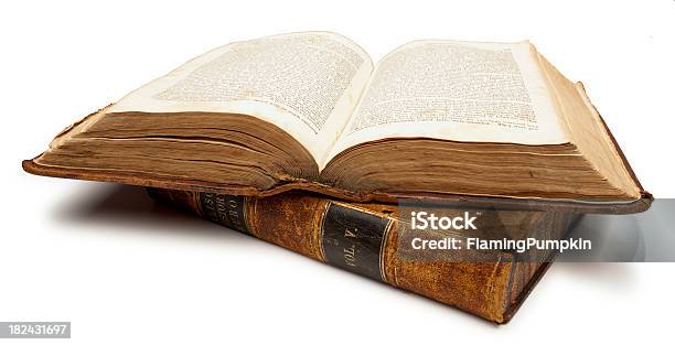 Two Old Books One Open White Background Clipping Path Stock Photo - Download Image Now