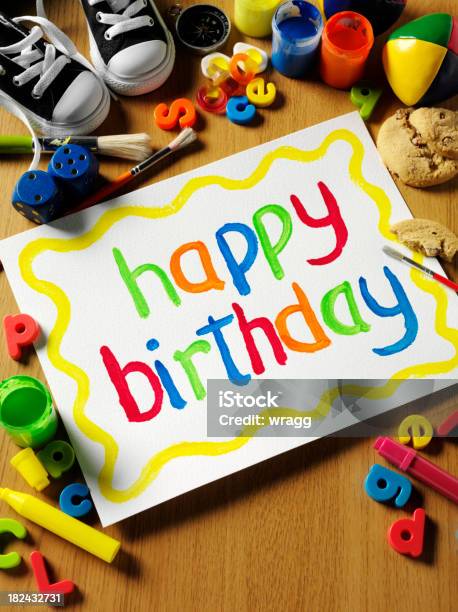 Happy Birthday Painting Stock Photo - Download Image Now - Birthday, Birthday Card, Blue