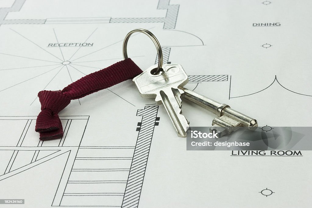 Chiavi e Piani casa - Foto stock royalty-free di Ampliamento di una casa