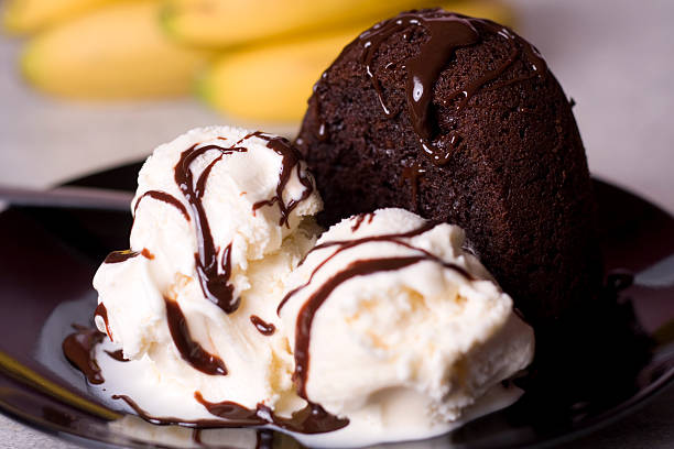 Chocolate Cake and Ice Cream stock photo