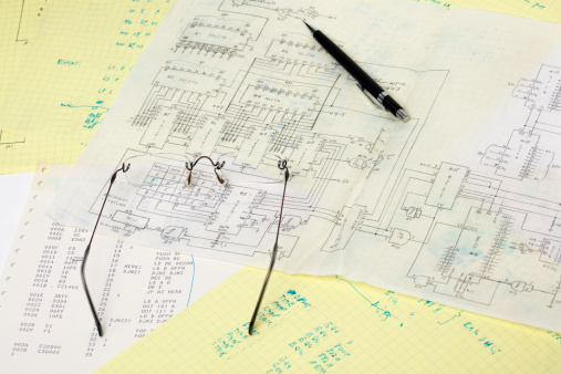 Schematic And Computer Code Stock Photo - Download Image Now ...