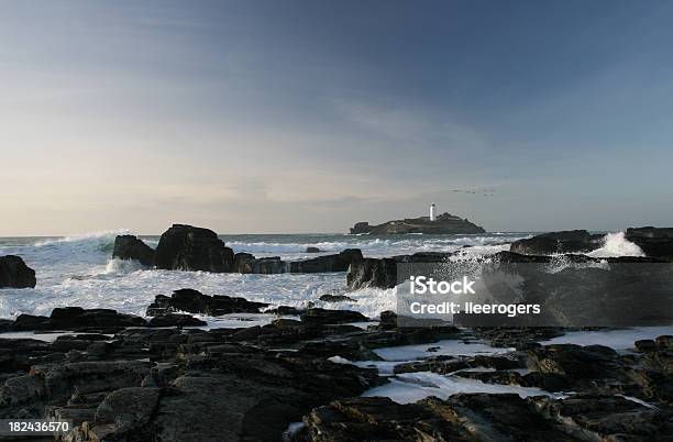 Farol Godrevy Ilha Do Norte Costa Da Cornualha - Fotografias de stock e mais imagens de Cornualha - Inglaterra - Cornualha - Inglaterra, Litoral, Ao Ar Livre