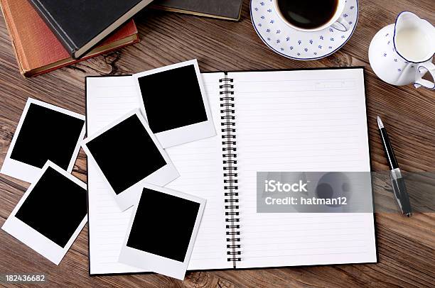 Photo Album With Coffee And Books Stock Photo - Download Image Now - Photographic Print, Photography, Instant Camera