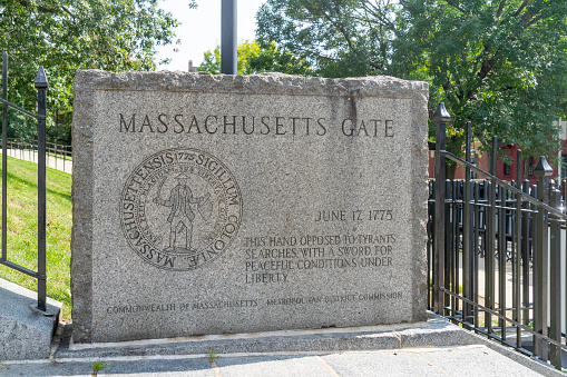 Massachusetts Gate on Bunker Hill, Boston, Massachusetts, USA.