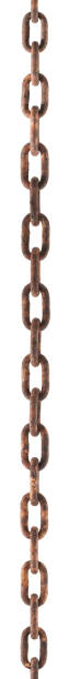 Rusty chain hanging down on white A close up of a length of rusty chain, isolated on white. rusted chain stock pictures, royalty-free photos & images