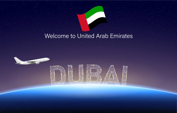 ilustrações de stock, clip art, desenhos animados e ícones de welcome to dubai of the united arab emirates - travel earth airplane dubai