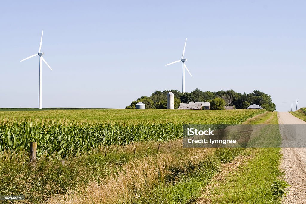 Moulins à vent et Cornfield dans Rural, Iowa - Photo de Iowa libre de droits