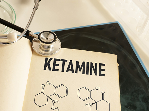 Ketamine is shown using a text chemical model of formula of medical drug