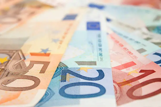 Some euro banknotes focused on the valuesAlso available: