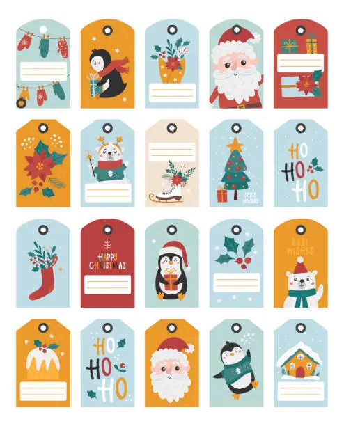 Vector illustration of Christmas stickers big collection for gift tags.