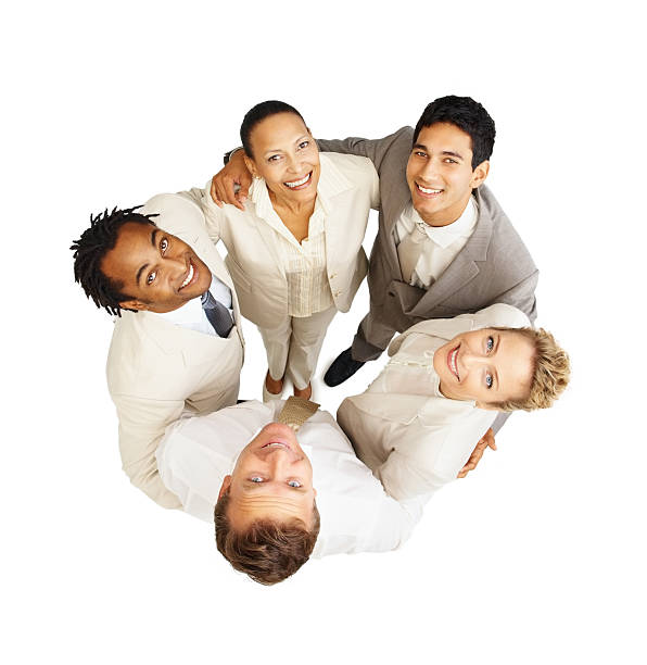 istock Business colleagues forming a huddle over white 182440924