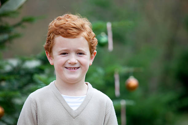 istock Young boy outdoors decorating an outdoor Christmas Tree 182441273