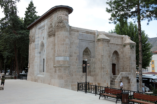 Amasya, Turkey - July 24, 2022: Torumtay Tomb is located in Amasya, Turkey. The tomb was built in 1278.