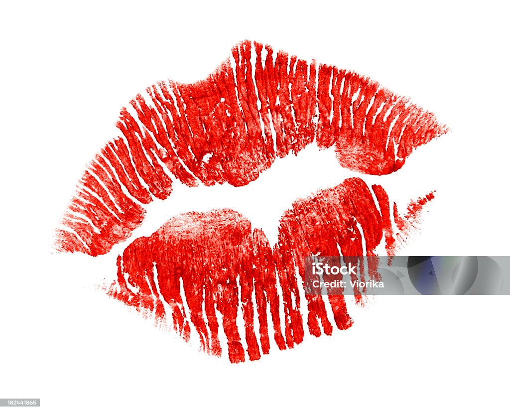 Lábios vermelhos, em branco - Royalty-free Beijo de Batom Foto de stock