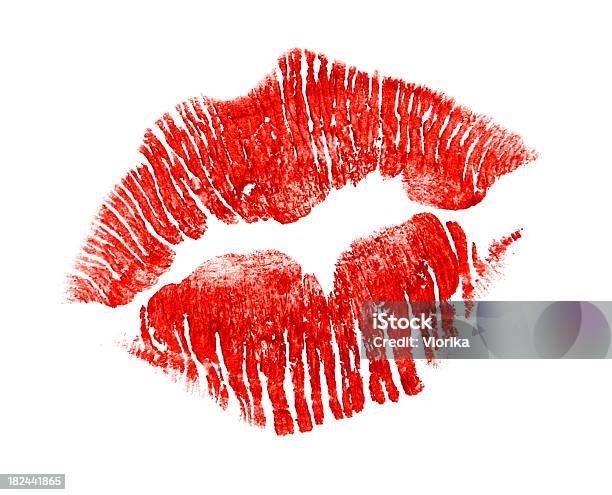 Lábios Vermelhos Em Branco - Fotografias de stock e mais imagens de Beijo de Batom - Beijo de Batom, Beijar, Figura para recortar