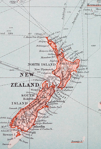 nuova zelanda mappa - cook strait foto e immagini stock