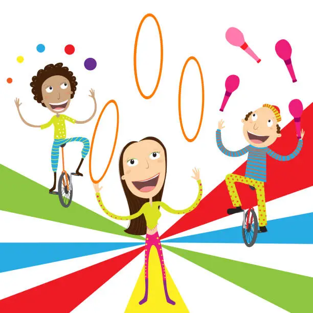 Vector illustration of Set of circus Equilibrists. Jugglers.
