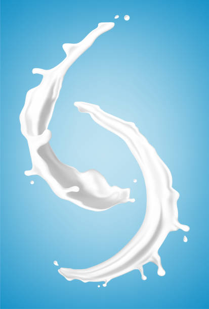 istock Milk splashes isolated on blue background. Natural dairy product, yogurt or cream splash. Realistic vector illustration 1824430928