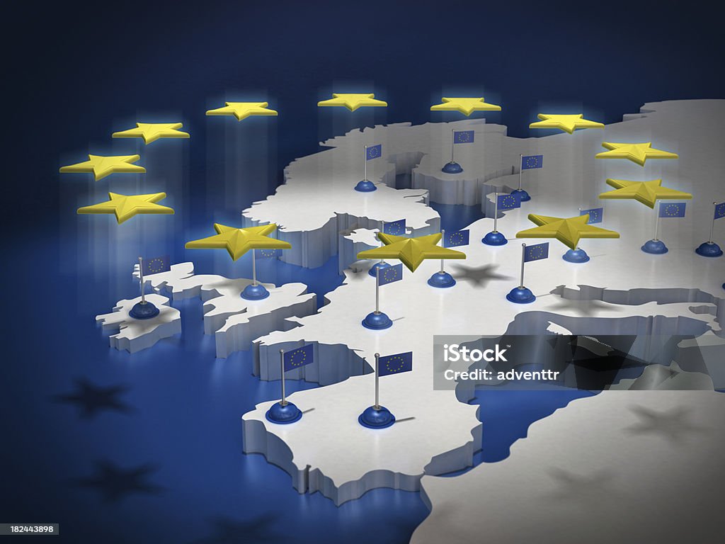 European Union concept Stars of the European Union's flag standing on the Europe's map. Tiny flags for each of the EU member countries...Similar images: European Union Stock Photo