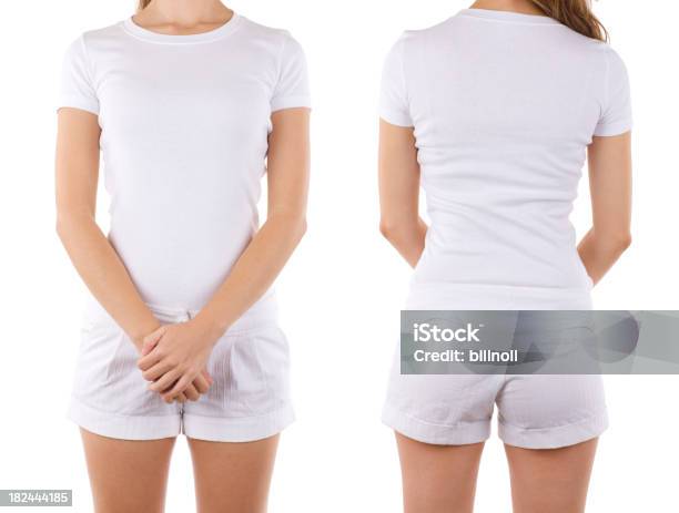 Vista Frontal Y Trasero De Mujer Usando Todos Blanco Foto de stock y más banco de imágenes de Blanco - Color