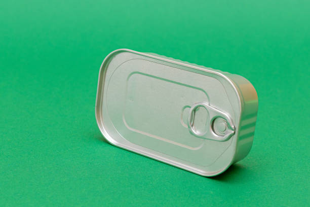 Unopened Tin Can with Blank Edge on Green Background