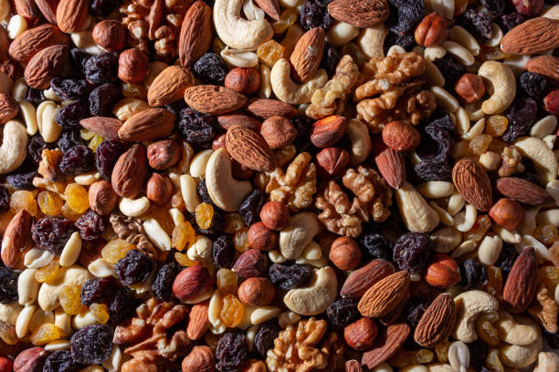 istock Mixed Nuts: Almonds, Walnuts, Cashews, Peanuts, Hazelnuts, Dried Prunes and Raisins 1824449339