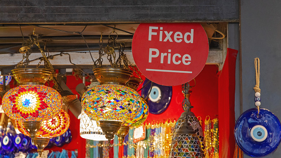 Fixed Price Sign at Lantren Lamp Shop Grand Bazaar Istanbul Turkey