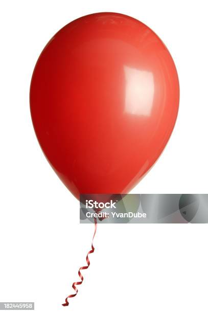 Foto de Festa Do Balão Vermelho Isolado No Branco e mais fotos de stock de Balão - Decoração - Balão - Decoração, Balão com gás hélio, Branco